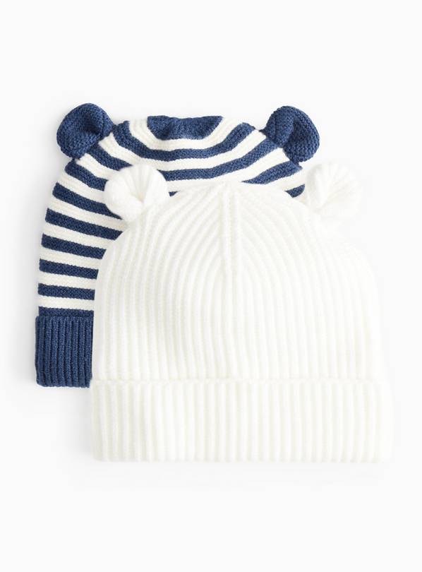 Blue With Bear Ears Knitted Hats 2 Pack 3-6 months